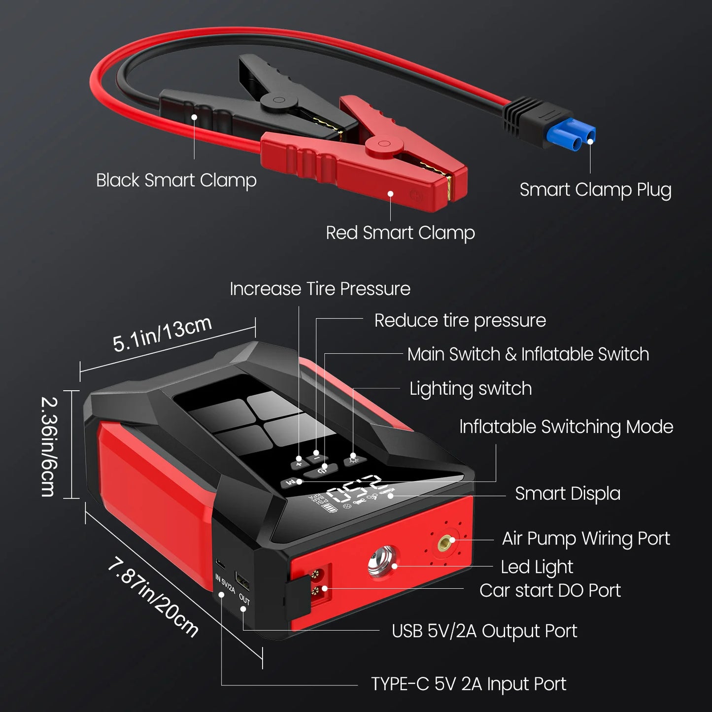 28000mAh Car Jump Starter Air Pump Multi-Function4In1 Air Compressor Power Bank Car Battery Starter Starting Auto Tyre Inflator