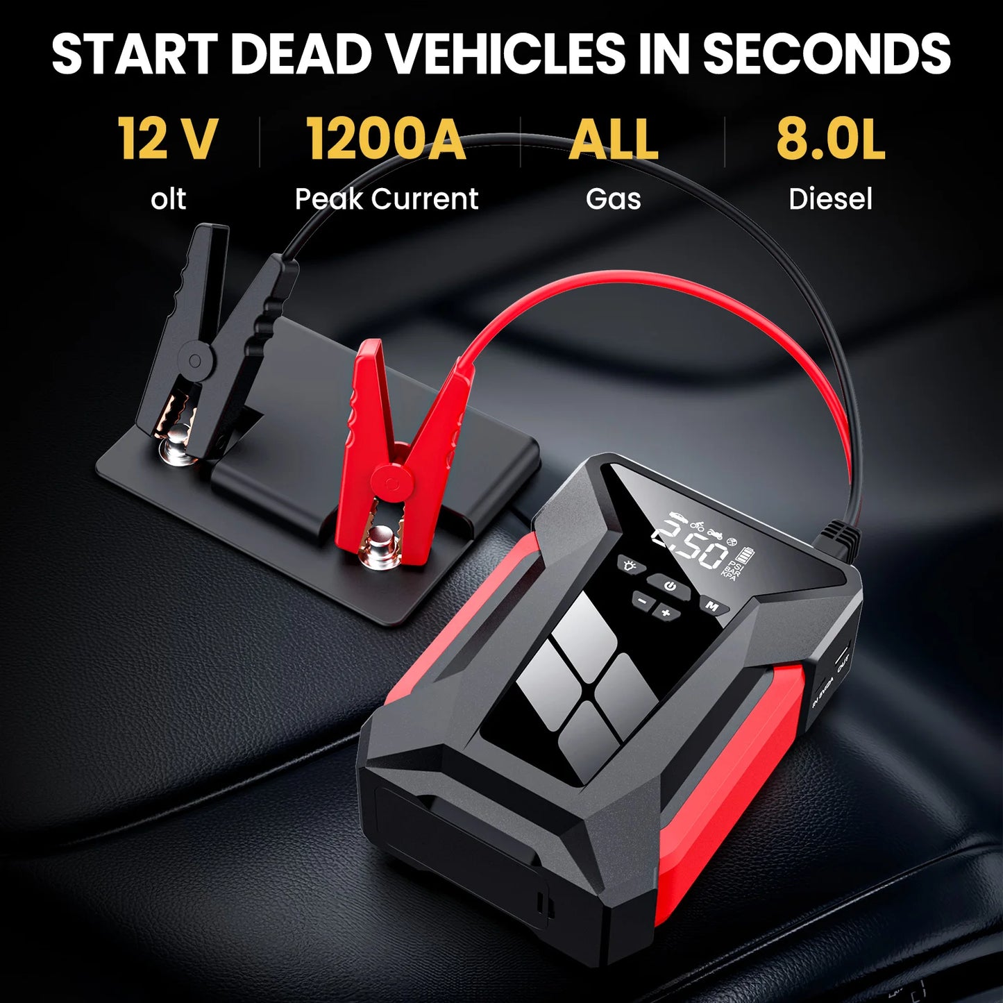 28000mAh Car Jump Starter Air Pump Multi-Function4In1 Air Compressor Power Bank Car Battery Starter Starting Auto Tyre Inflator