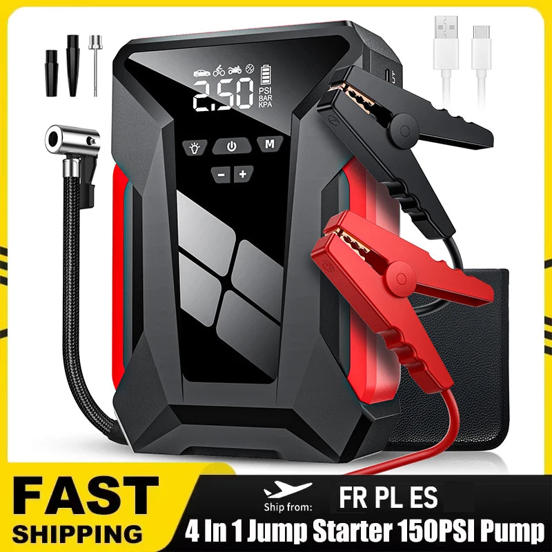 28000mAh Car Jump Starter Air Pump Multi-Function4In1 Air Compressor Power Bank Car Battery Starter Starting Auto Tyre Inflator