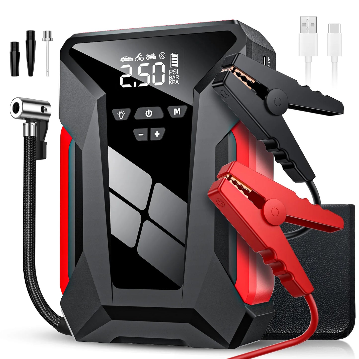 28000mAh Car Jump Starter Air Pump Multi-Function4In1 Air Compressor Power Bank Car Battery Starter Starting Auto Tyre Inflator