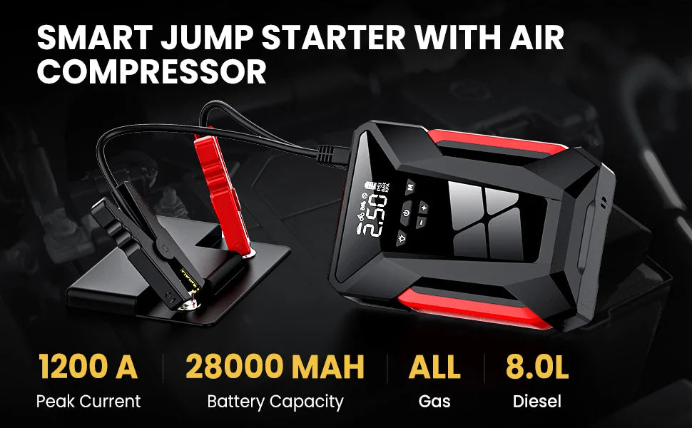 28000mAh Car Jump Starter Air Pump Multi-Function4In1 Air Compressor Power Bank Car Battery Starter Starting Auto Tyre Inflator