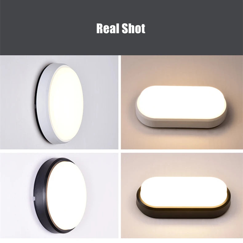 16W 20W Outdoor LED Wall Lamp Garden Porch Surface Mounted Oval Sconce Bathroom Moistureproof Ceiling Light 110V 220V