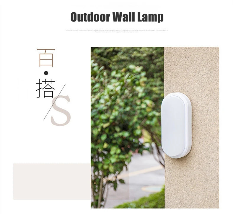 16W 20W Outdoor LED Wall Lamp Garden Porch Surface Mounted Oval Sconce Bathroom Moistureproof Ceiling Light 110V 220V