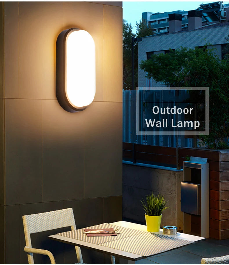 16W 20W Outdoor LED Wall Lamp Garden Porch Surface Mounted Oval Sconce Bathroom Moistureproof Ceiling Light 110V 220V