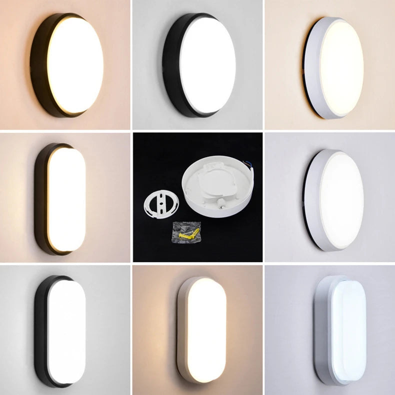 16W 20W Outdoor LED Wall Lamp Garden Porch Surface Mounted Oval Sconce Bathroom Moistureproof Ceiling Light 110V 220V