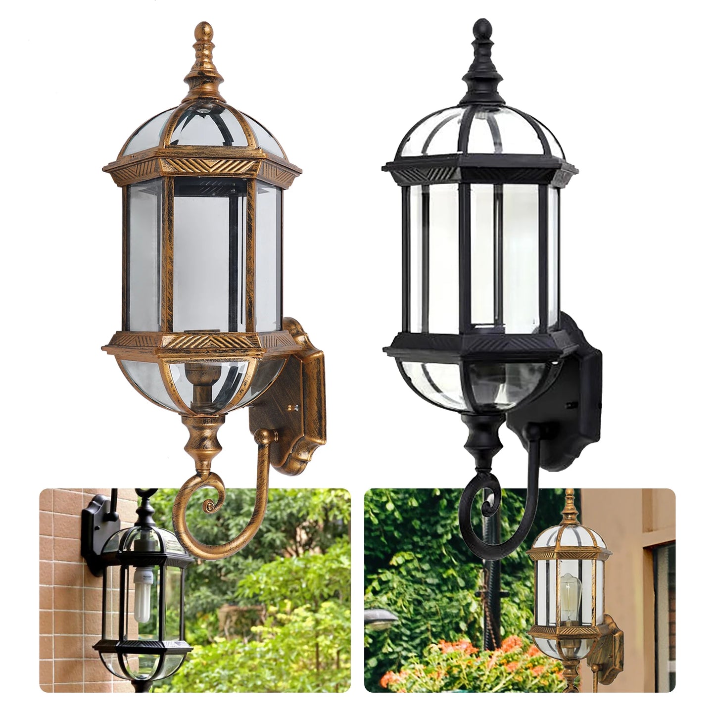 Gold Vintage Wall Lamp Retro Outdoor Sconce Wall Light Metal Waterproof Lantern Waterproof Wall Lamp Light Retro Vintage Metal