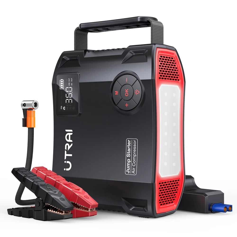 UTRAI 2000A 4 In 1 Jump Starter Power Bank 150PSI Air Compressor Tire Pump Portable Charger Car Booster Starting Device