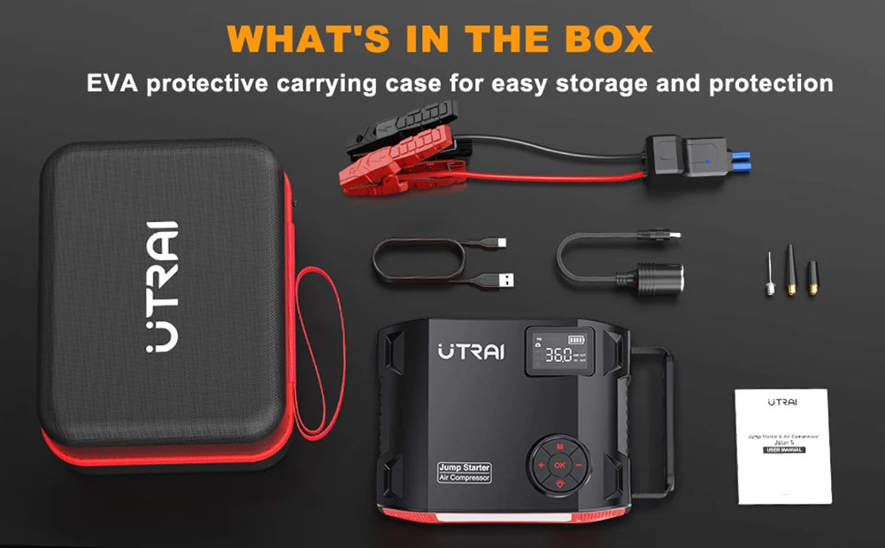 UTRAI 2000A 4 In 1 Jump Starter Power Bank 150PSI Air Compressor Tire Pump Portable Charger Car Booster Starting Device