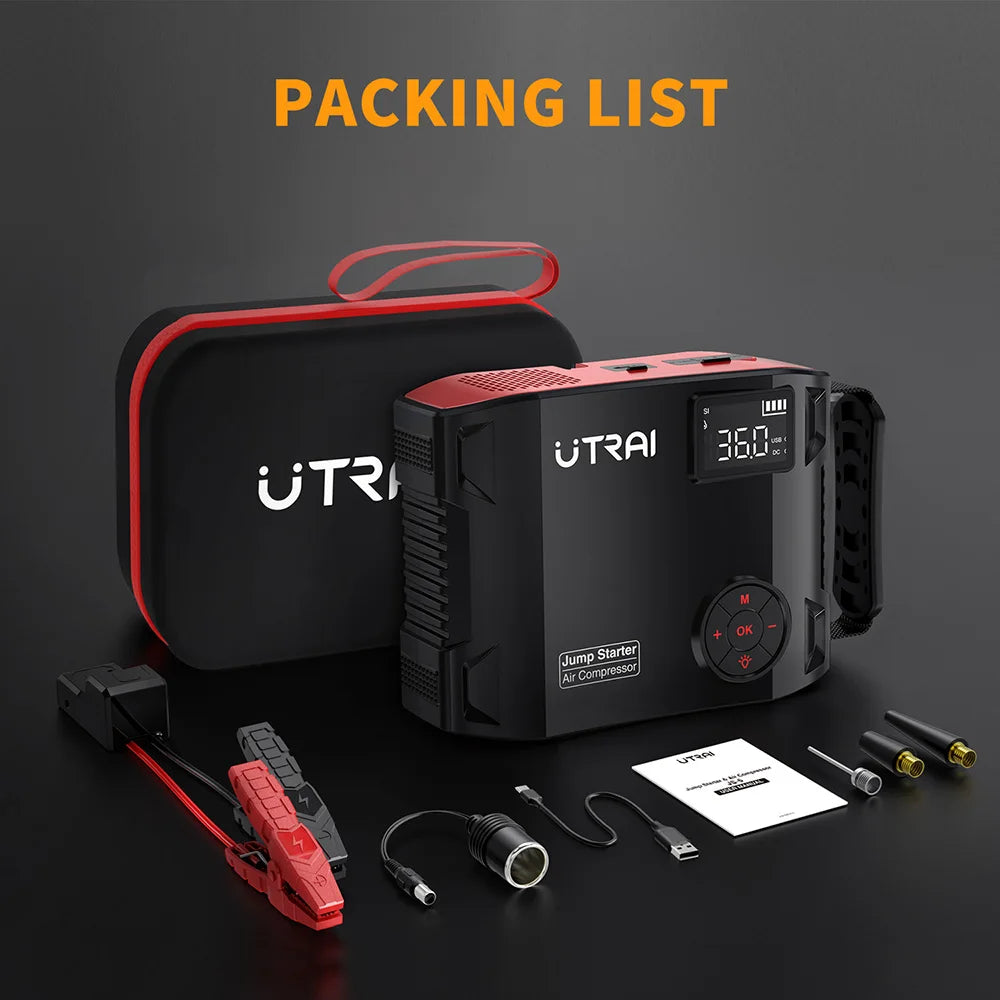 UTRAI 2000A 4 In 1 Jump Starter Power Bank 150PSI Air Compressor Tire Pump Portable Charger Car Booster Starting Device