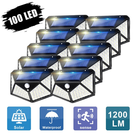 100 LED Solar Wall Lights Outdoor Solar Lamp Waterproof PIR Motion Sensor Solar Powered Sunlight Street Light for Garden Light