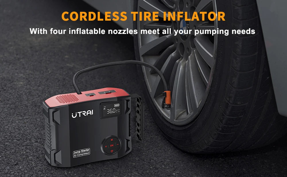 UTRAI 2000A 4 In 1 Jump Starter Power Bank 150PSI Air Compressor Tire Pump Portable Charger Car Booster Starting Device