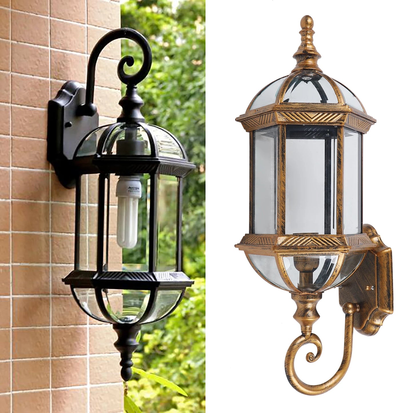 Gold Vintage Wall Lamp Retro Outdoor Sconce Wall Light Metal Waterproof Lantern Waterproof Wall Lamp Light Retro Vintage Metal