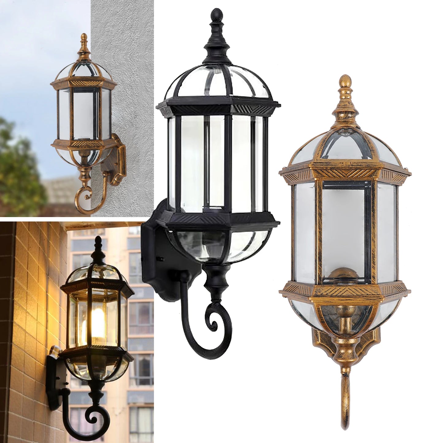 Gold Vintage Wall Lamp Retro Outdoor Sconce Wall Light Metal Waterproof Lantern Waterproof Wall Lamp Light Retro Vintage Metal