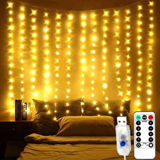 Christmas USB Powered LED Curtain String Lights Wedding Fairy Lights Garland For New Year Garden Party Camping Decoration